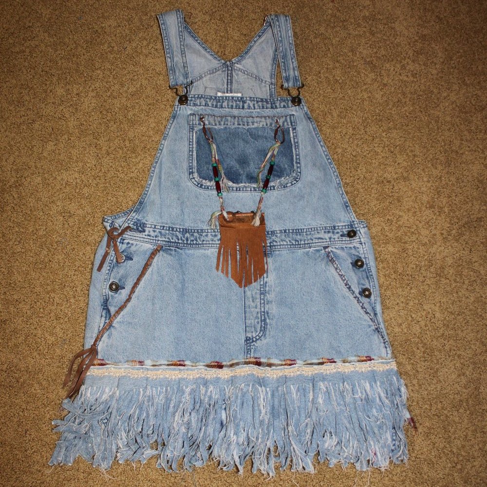 Boho, Hippie Fringed Overall Dress